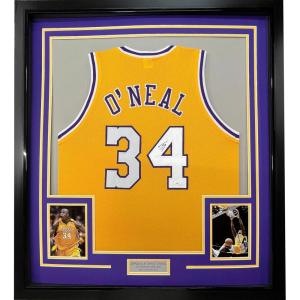 imageFramed AutographedSigned Shaquille Shaq ONeal 33x42 Los Angeles LA Yellow Basketball Jersey Beckett BAS COA