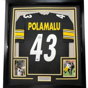 imageFramed AutographedSigned Troy Polamalu 33x42 Pittsburgh Black Football Jersey JSA COA