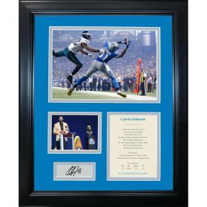 imageFramed Calvin Johnson Hall of Fame Facsimile Laser Engraved Signature Auto Detroit Lions 11quotx14quot Football Photo Sig Collage