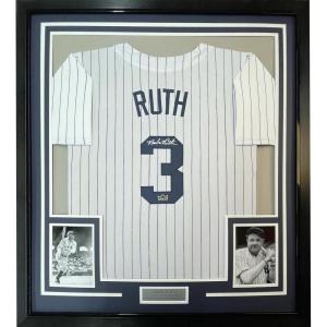 imageFramed Facsimile Autographed Babe Ruth 35x39 New York Pinstripe Reprint Laser Auto Baseball Jersey