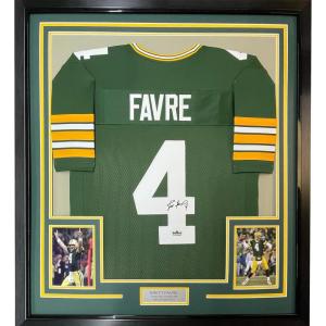 imageFramed Facsimile Autographed Brett Favre 35x39 Green Bay Green Reprint Laser Auto Football Jersey Size Mens XL