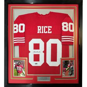 imageFramed Facsimile Autographed Jerry Rice 35x39 San Francisco Red Reprint Laser Auto Football Jersey