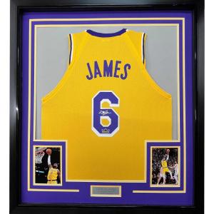imageFramed Facsimile Autographed LeBron James 35x39 Los Angeles LA Yellow Reprint Laser Auto Basketball Jersey