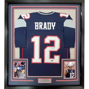 imageFramed Facsimile Autographed Tom Brady 35x39 New England Blue Reprint Laser Auto Football Jersey