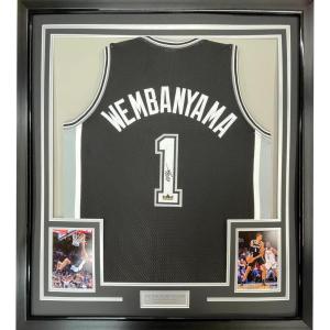 imageFramed Facsimile Autographed Victor Wembanyama 35x39 San Antonio Black Reprint Laser Auto Basketball Jersey