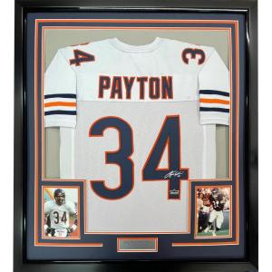 imageFramed Facsimile Autographed Walter Payton 35x39 Chicago White Reprint Laser Auto Football Jersey Size Mens XL