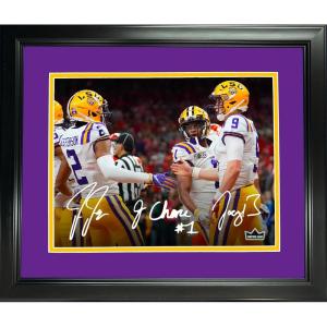 imageFramed Joe Burrow Justin Jefferson JaMarr Chase Facsimile Laser Engraved Signature Auto LSU Tigers 11quotx14quot College Football Photo HOFSM Holo
