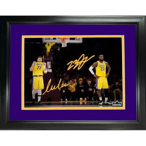 imageFramed Luka Doncic ampamp LeBron James Los Angeles Lakers Dual Facsimile Laser Engraved Signature Auto 11quotx14quot Basketball Photo HOFSM Holo