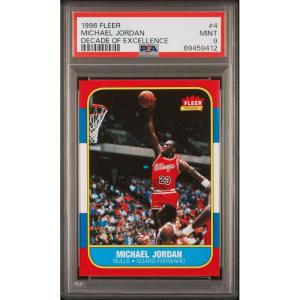 imageGraded 1996 Fleer Michael Jordan 4 Decade of Excellence Rookie Reprint Basketball Card PSA 9 Mint