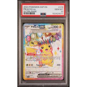 imageGraded 2024 PKM SSP EN Pikachu ex 219 Ultra Rare Surging Sparks Trading Card Game PSA 10 Gem Mint