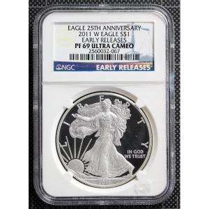 imageHall of Fame Sports Memorabilia  2011 W American Silver Eagle  Early Release  25th Anniversary Issue  Professionally Graded  Near Perfect Coin  NGC PR69 Ultra Cameo