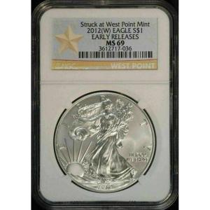 imageHall of Fame Sports Memorabilia  2012 W American Silver Eagle  Burnished  Bright White  A Near Perfect Grade  Early Release  Professionally Graded  NGC MS69