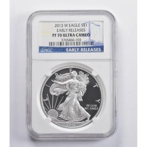 imageHall of Fame Sports Memorabilia  2013 W American Silver Eagle Early Release  The Perfect Coin  NGC PR70 Ultra Cameo Professionally Graded