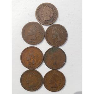 imageHall of Fame Sports Memorabilia 1860 to 1909 Indian Head Pennys  5 Coins  1 from Each Decade  Penny US Mint Very Circulated to Fine