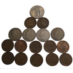 imageHall of Fame Sports Memorabilia PampampD Ultimate Collection of Old Coins 2 Indian Head Pennies 10 Wheat Pennies 2 Liberty Nickels and 1 Silver Walking Liberty Quarter  14 Seller Good or better