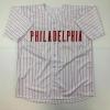 imageFacsimile Autographed Bryce Harper Philadelphia Pinstripe Reprint Laser Auto Baseball Jersey Size Mens XL