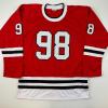 imageFacsimile Autographed Connor Bedard Chicago Red Reprint Laser Auto Hockey Jersey Size Mens XL
