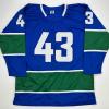 imageFacsimile Autographed Quinn Hughes Vancouver Blue Reprint Laser Auto Hockey Jersey Size Mens XL