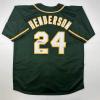 imageFacsimile Autographed Rickey Henderson Oakland Green Reprint Laser Auto Baseball Jersey Size Mens XL