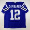 imageFacsimile Autographed Roger Staubach Dallas Blue Reprint Laser Auto Football Jersey Size Mens XL