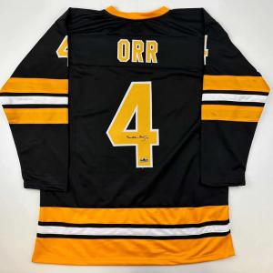imageFacsimile Autographed Bobby Orr Boston Black Reprint Laser Auto Hockey Jersey Size Mens XL