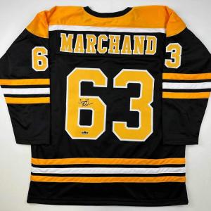 imageFacsimile Autographed Brad Marchand Boston Black Reprint Laser Auto Hockey Jersey Size Mens XL