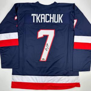 imageFacsimile Autographed Brady Tkachuk United States USA Blue 2025 4 Nations FaceOff Reprint Laser Auto Hockey Jersey Size Mens XL