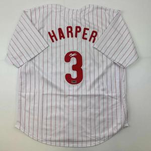 imageFacsimile Autographed Bryce Harper Philadelphia Pinstripe Reprint Laser Auto Baseball Jersey Size Mens XL