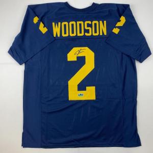 imageFacsimile Autographed Charles Woodson Michigan Blue Reprint Laser Auto College Football Jersey Size Mens XL