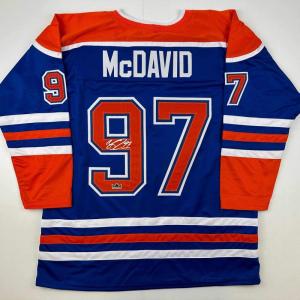 imageFacsimile Autographed Connor McDavid Edmonton Blue Reprint Laser Auto Hockey Jersey Size Mens XL