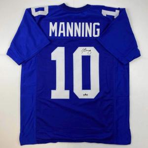 imageFacsimile Autographed Eli Manning New York Blue Reprint Laser Auto Football Jersey Size Mens XL