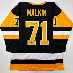 imageFacsimile Autographed Evgeni Malkin Pittsburgh Black Reprint Laser Auto Hockey Jersey Size Mens XL