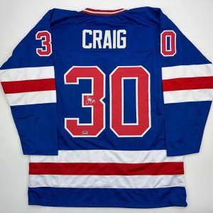imageFacsimile Autographed Jim Craig United States USA Blue 1980 Miracle on Ice Reprint Laser Auto Hockey Jersey Size Mens XL