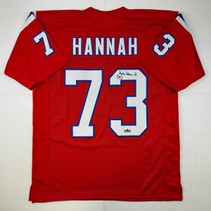 imageFacsimile Autographed John Hannah New England Red Reprint Laser Auto Football Jersey Size Mens XL