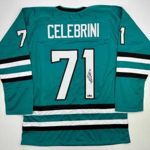 imageFacsimile Autographed Macklin Celebrini San Jose Teal Reprint Laser Auto Hockey Jersey Size Mens XL