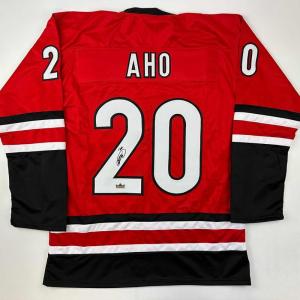 imageFacsimile Autographed Sebastian Aho Carolina Red Reprint Laser Auto Hockey Jersey Size Mens XL