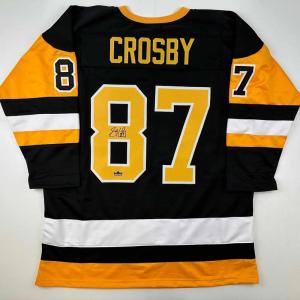 imageFacsimile Autographed Sidney Crosby Pittsburgh Black Reprint Laser Auto Hockey Jersey Size Mens XL