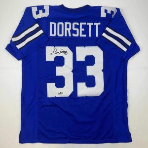 imageFacsimile Autographed Tony Dorsett Dallas Blue Reprint Laser Auto Football Jersey Size Mens XL