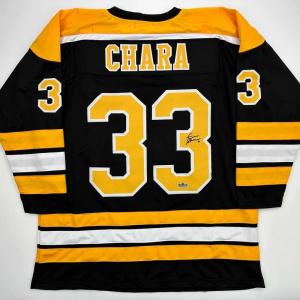 imageFacsimile Autographed Zdeno Chara Boston Black Reprint Laser Auto Hockey Jersey Size Mens XL