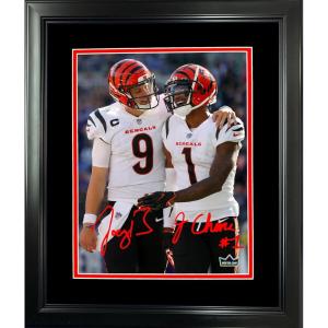 imageFramed Joe Burrow JaMarr Chase Cincinnati Bengals Dual Facsimile Laser Engraved Signature Auto 11quotx14quot Football Photo HOFSM Holo