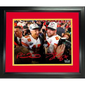 imageFramed Patrick Mahomes ampamp Travis Kelce Kansas City Chiefs Dual Facsimile Laser Engraved Signature Auto 11quotx14quot Football Photo HOFSM Holo