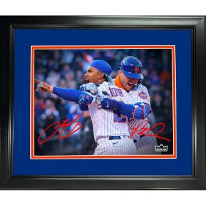 imageFramed Pete Alonso Francisco Lindor New York Mets Dual Facsimile Laser Engraved Signature Auto 11quotx14quot Baseball Photo HOFSM Holo