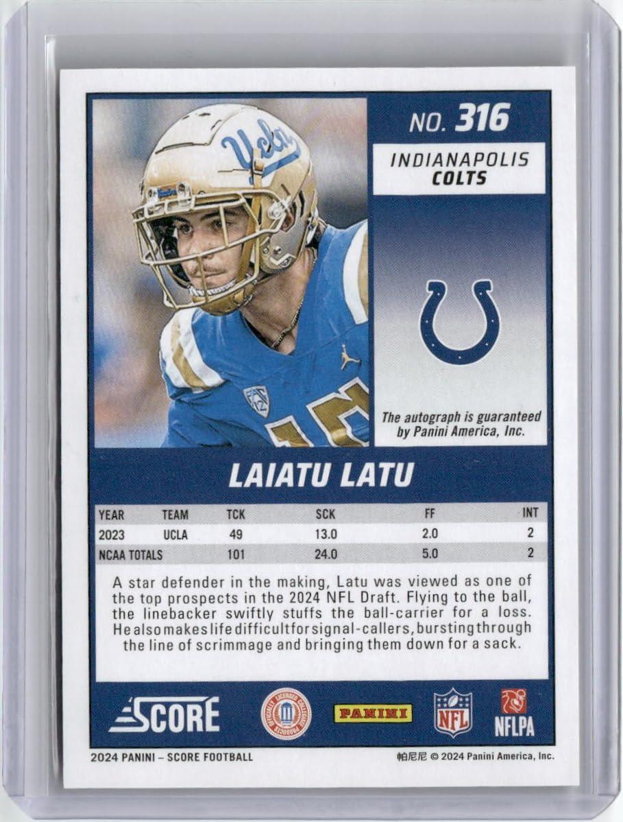 imageVintage 2024 Score Gold Laiatu Latu 31650 Autographed Rookie RC Football Card