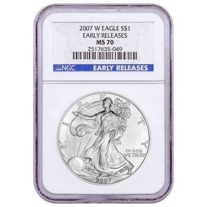 imageHall of Fame Sports Memorabilia  2007 W America Silver Eagle Early Release 1 NGC MS70  The Perfect Coin