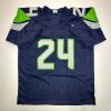 imageFacsimile Autographed Marshawn Lynch Seattle Blue Reprint Laser Auto Football Jersey Size Mens XL