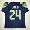 imageFacsimile Autographed Marshawn Lynch Seattle Blue Reprint Laser Auto Football Jersey Size Mens XL