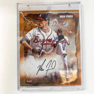 imageAutographedSigned 2024 Under Wraps Emanate Max Fried Atlanta Braves Orange 25 8x10 Baseball Card Photo Fanatics COA