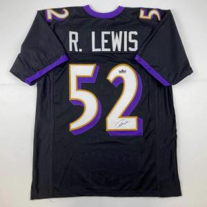 imageFacsimile Autographed Ray Lewis Baltimore Black Reprint Laser Auto Football Jersey Size Mens XL