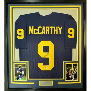 imageFramed AutographedSigned JJ JJ McCarthy 35x39 Michigan Blue College Football Jersey Beckett BAS COA