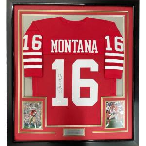 imageFramed AutographedSigned Joe Montana 33x42 San Francisco Red Football Jersey JSA COA